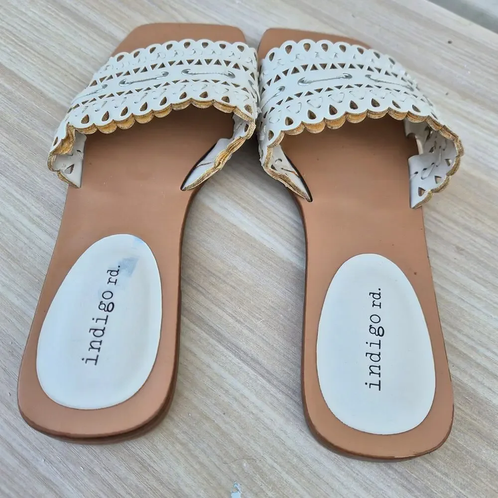 Indigo‎ Rd White Laser Cut Eyelet Slide Sandals - Sz 5.5 Boho Cottagecore - Picture 3 of 7